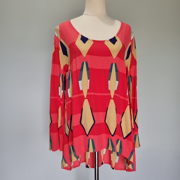 Mister Zimi Fez Billie Multicolour Geometroc Print Long Sleeve Top Size 14 - Picture 2 of 9